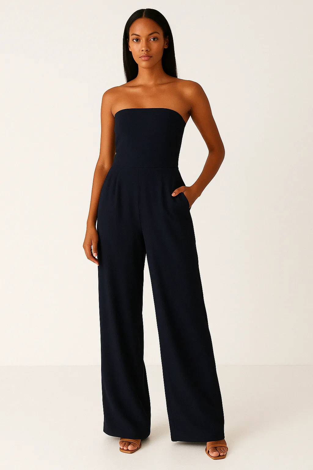 Women’s Jumpsuit – Strapless Fit – Wide Leg – Sleek Structured Formal Wear