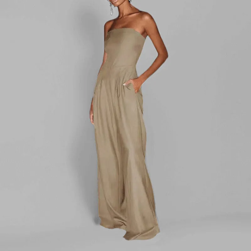 Women’s Jumpsuit – Strapless Fit – Wide Leg – Sleek Structured Formal Wear