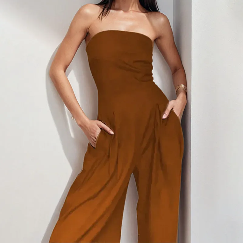 Women’s Jumpsuit – Strapless Fit – Wide Leg – Sleek Structured Formal Wear