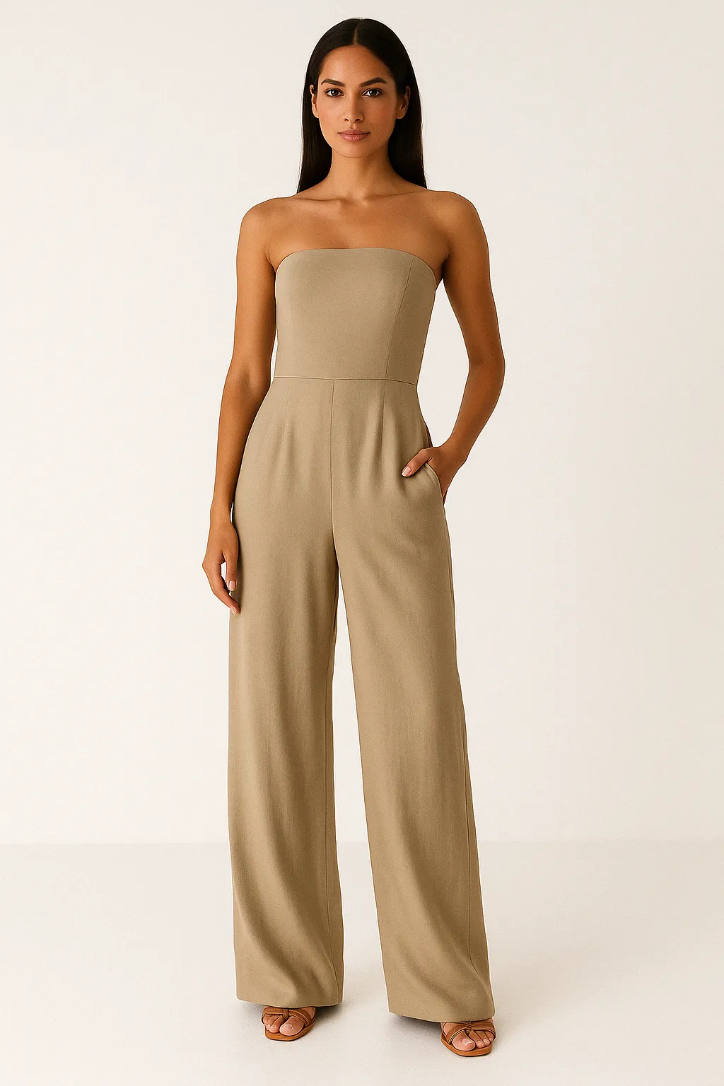Women’s Jumpsuit – Strapless Fit – Wide Leg – Sleek Structured Formal Wear