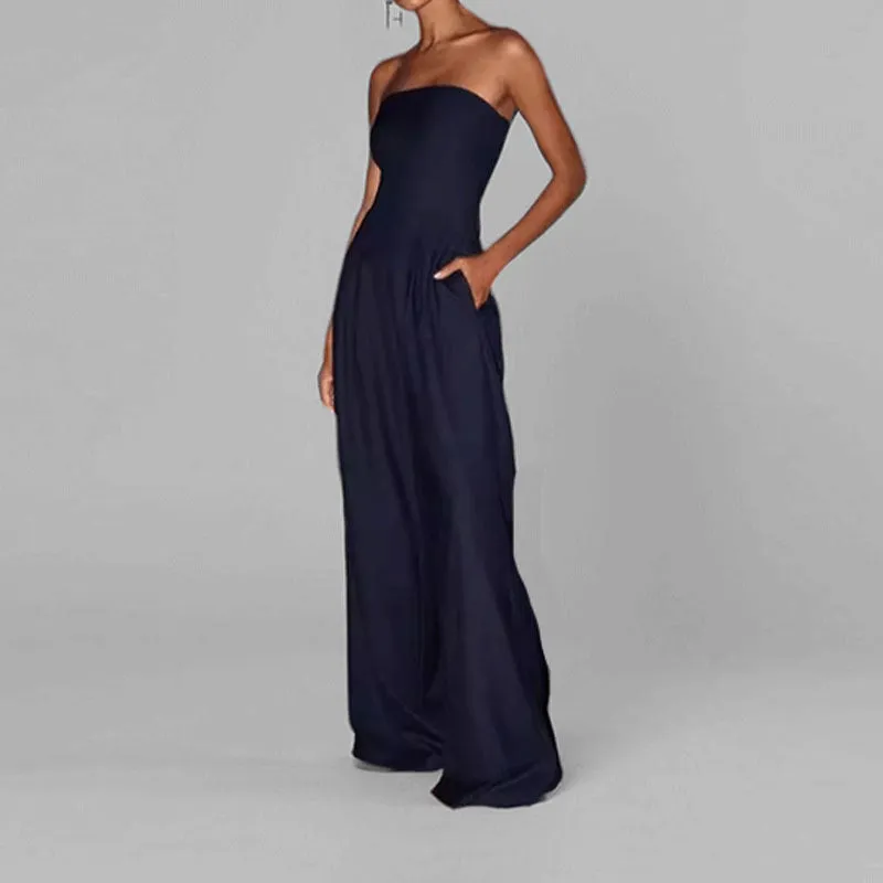 Women’s Jumpsuit – Strapless Fit – Wide Leg – Sleek Structured Formal Wear