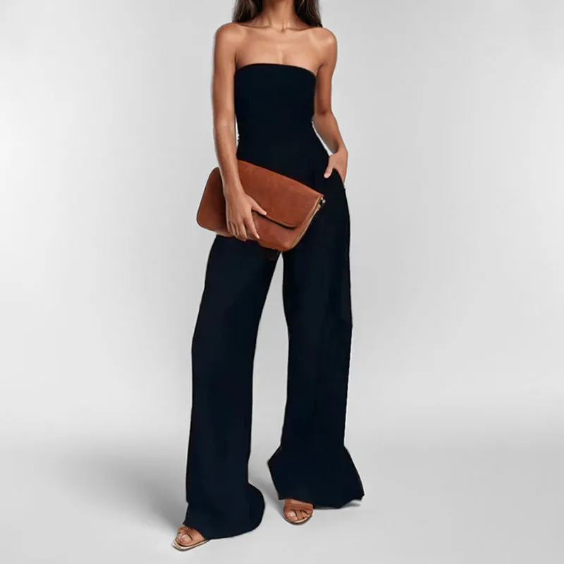 Women’s Jumpsuit – Strapless Fit – Wide Leg – Sleek Structured Formal Wear