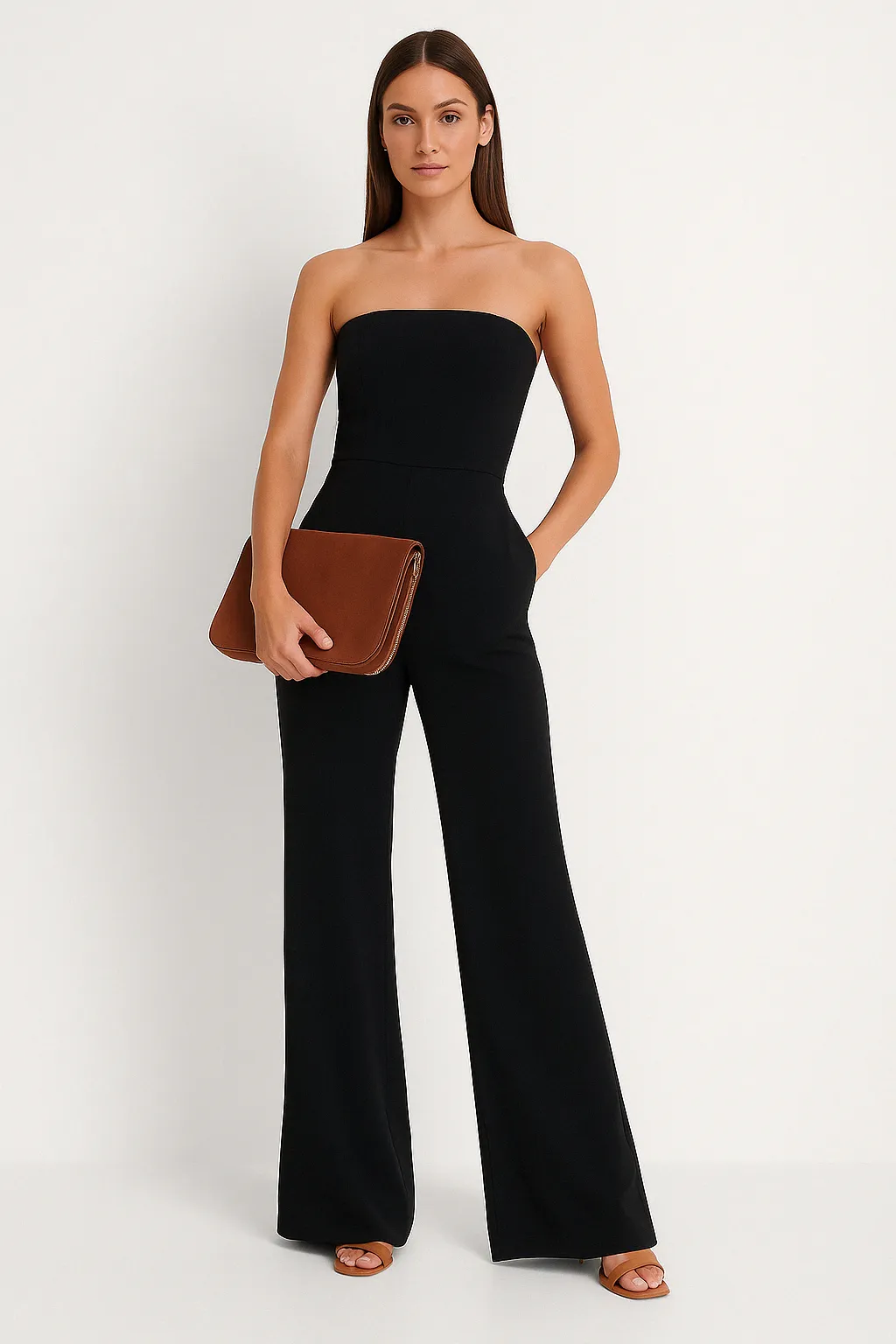 Women’s Jumpsuit – Strapless Fit – Wide Leg – Sleek Structured Formal Wear