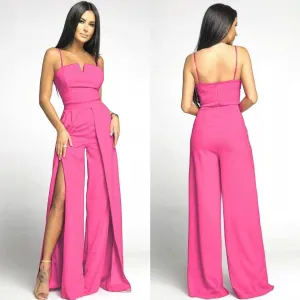 Women’s Jumpsuit – Strapless Slim Fit – Wide Leg – Front Slits – Formal Partywear