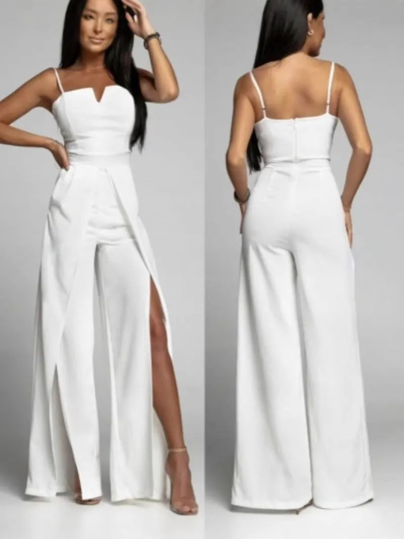Women’s Jumpsuit – Strapless Slim Fit – Wide Leg – Front Slits – Formal Partywear