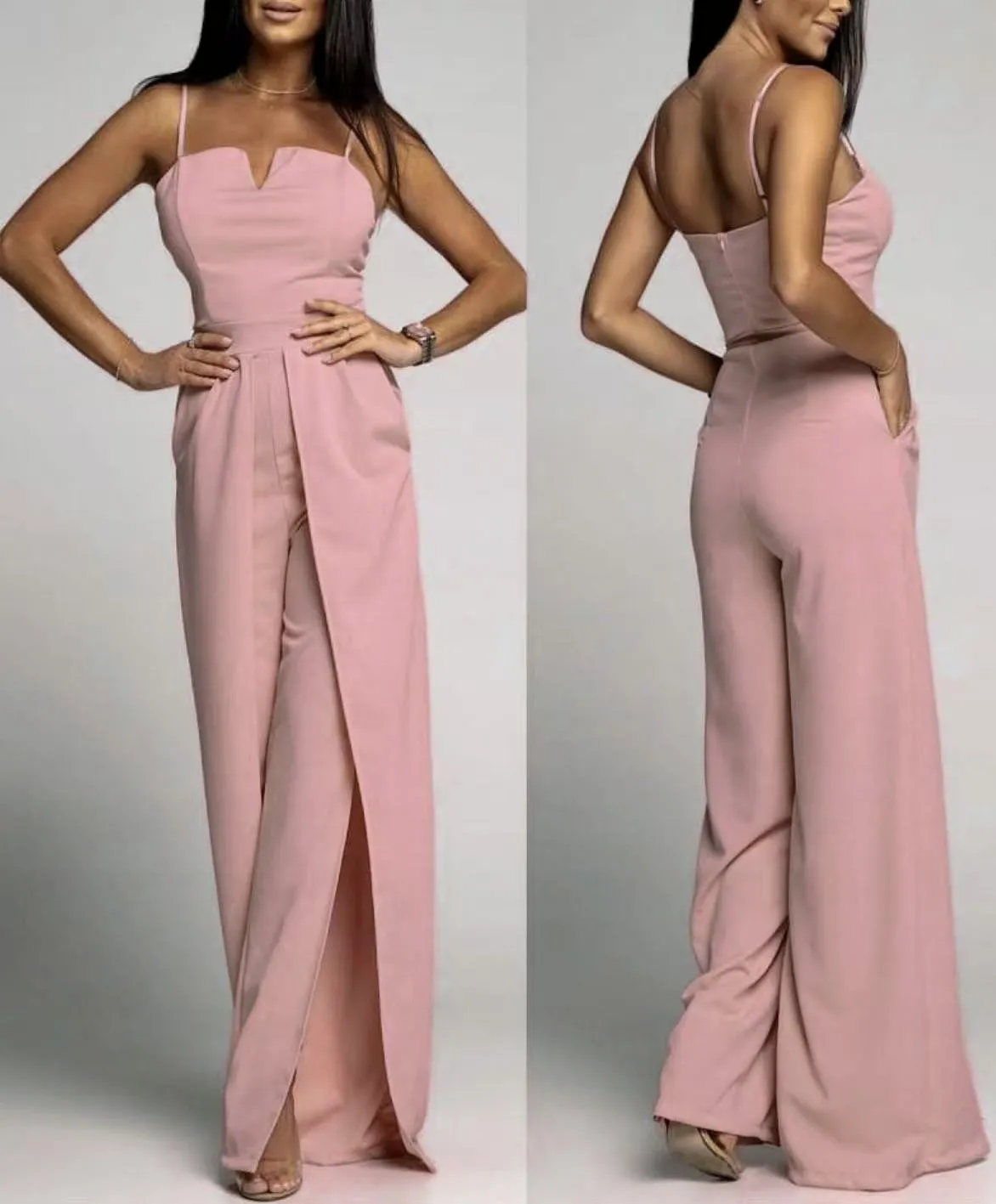 Women’s Jumpsuit – Strapless Slim Fit – Wide Leg – Front Slits – Formal Partywear