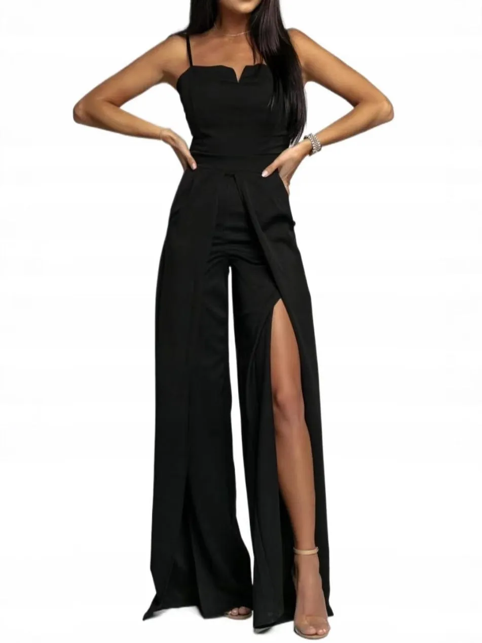 Women’s Jumpsuit – Strapless Slim Fit – Wide Leg – Front Slits – Formal Partywear