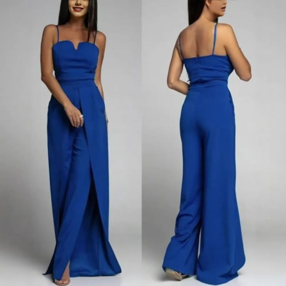 Women’s Jumpsuit – Strapless Slim Fit – Wide Leg – Front Slits – Formal Partywear