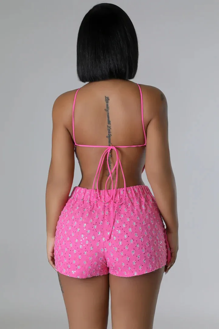 Women's Sequin Fun Self-tie strings Mini Skort Set