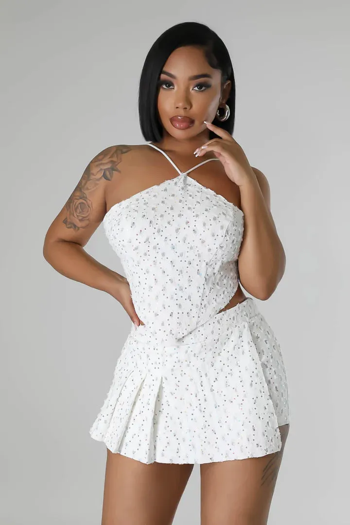 Women's Sequin Fun Self-tie strings Mini Skort Set