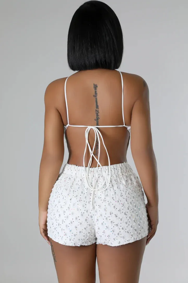 Women's Sequin Fun Self-tie strings Mini Skort Set