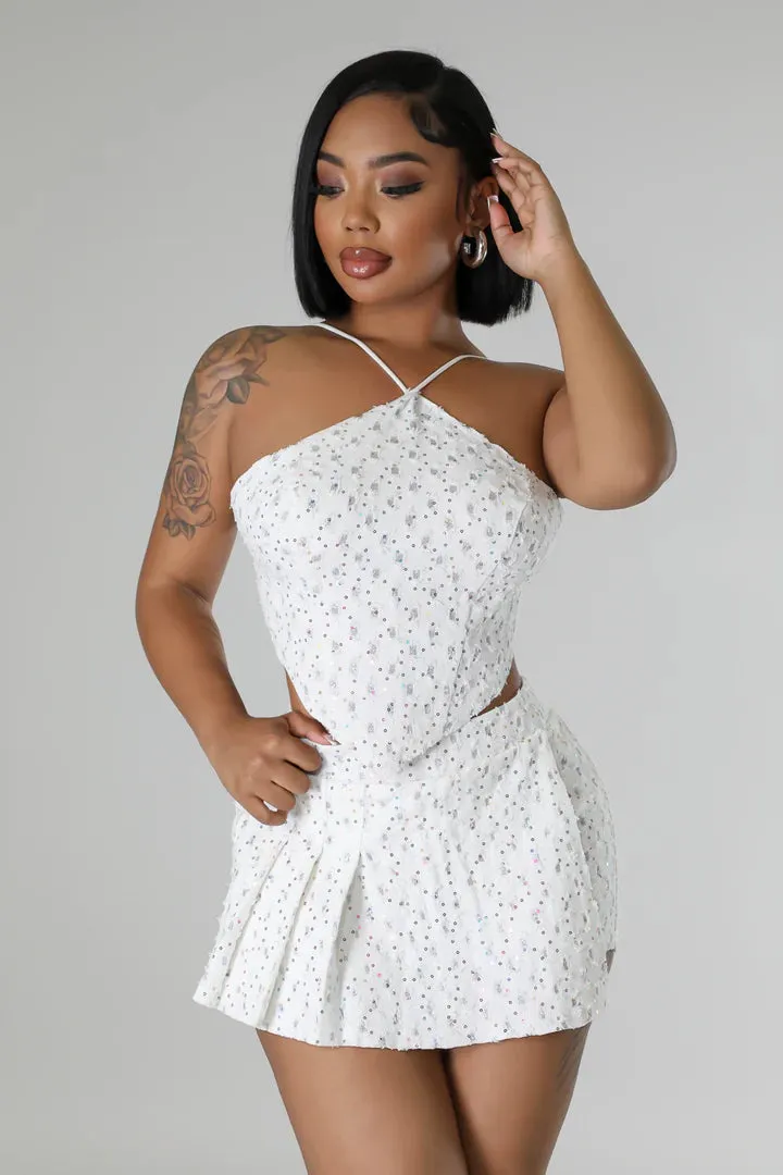 Women's Sequin Fun Self-tie strings Mini Skort Set