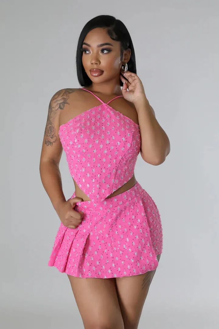 Women's Sequin Fun Self-tie strings Mini Skort Set