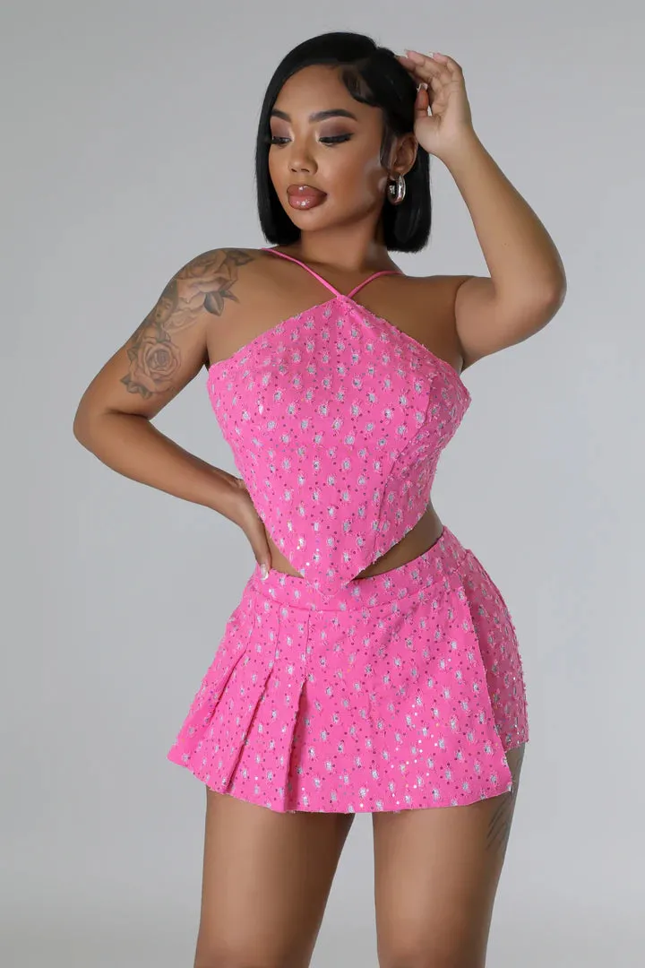 Women's Sequin Fun Self-tie strings Mini Skort Set
