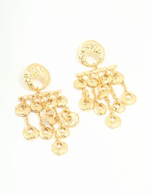 Worn Gold Large Disc Drop Earrings